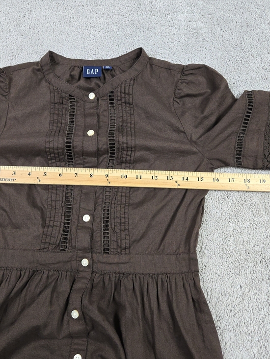 Gap Lace Button Front Maxi Dress Chocolate Brown XS Sheer Eyelet Peasant Cottage - Picture 5 of 9